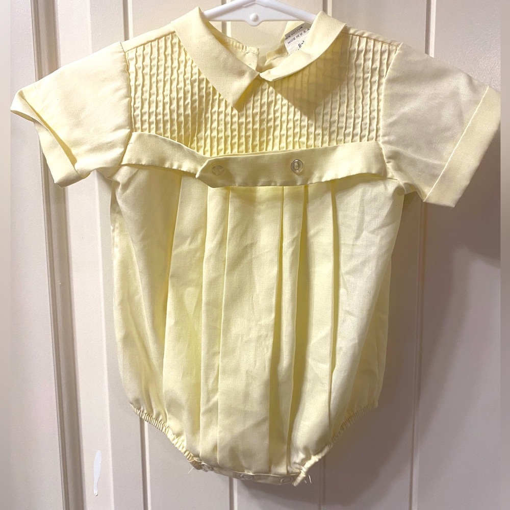 Yellow pastel nylon button up onesie I boy suit shirt I infant baby clothes
